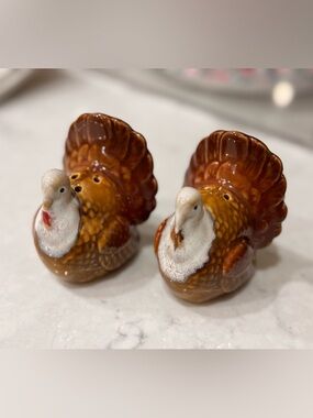 Whimsical Ceramic Turkey Salt and Pepper Shaker Set Vintage Thanksgiving
